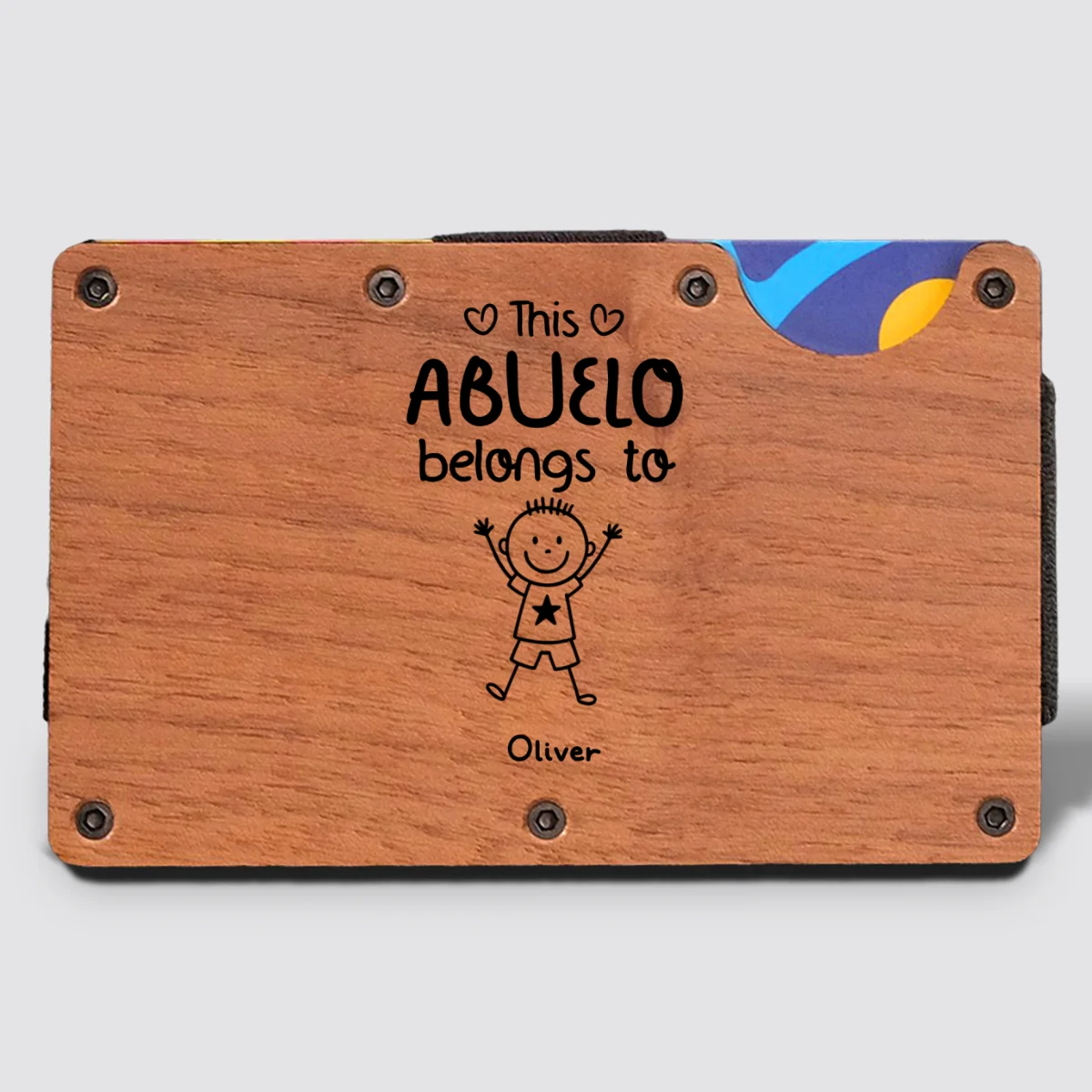 This Grandpa Belongs To Us - Personalized Custom Engraved Wooden Card Holder - Image 7