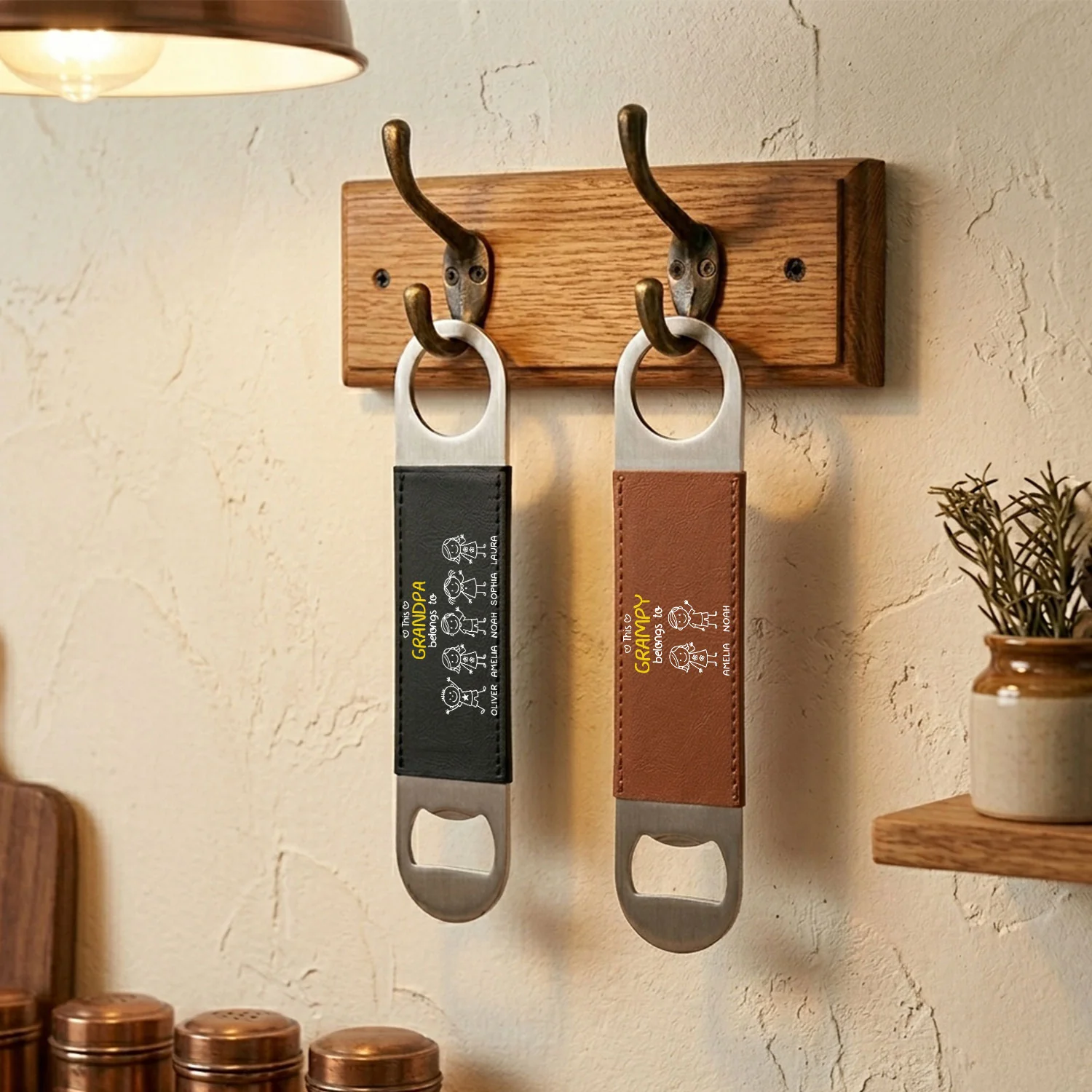 This Grandpa Belongs To Us - Personalized Custom Leather Bottle Opener - Image 4