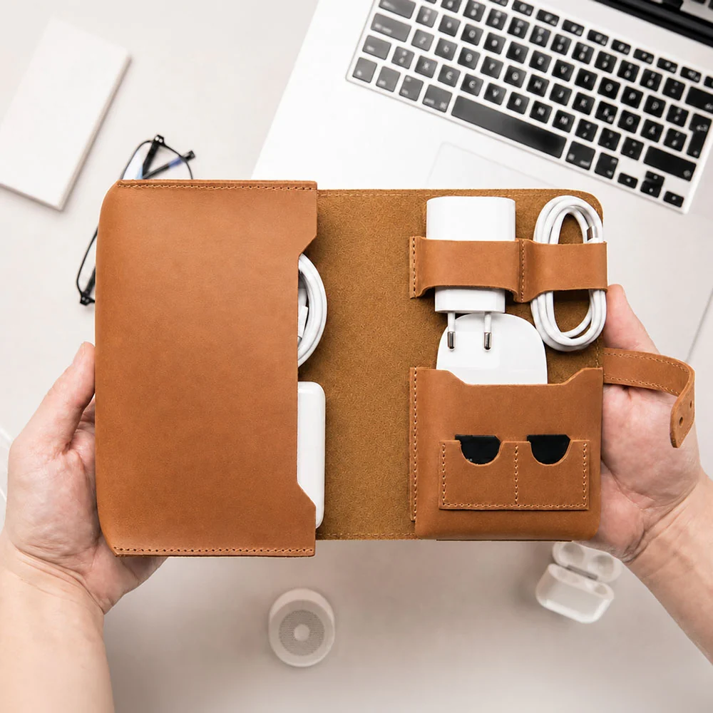 This Grandpa Belongs To Us - Personalized Custom Leather Charger Bag - Image 7