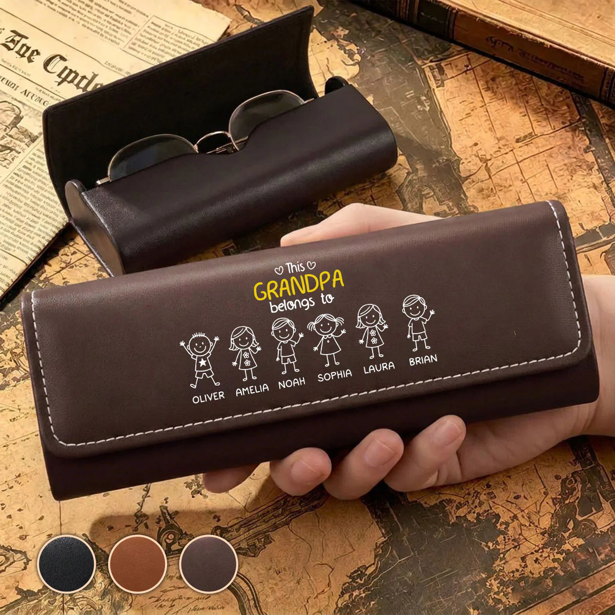 This Grandpa Belongs To Us - Personalized Custom Leather Eyeglass Case