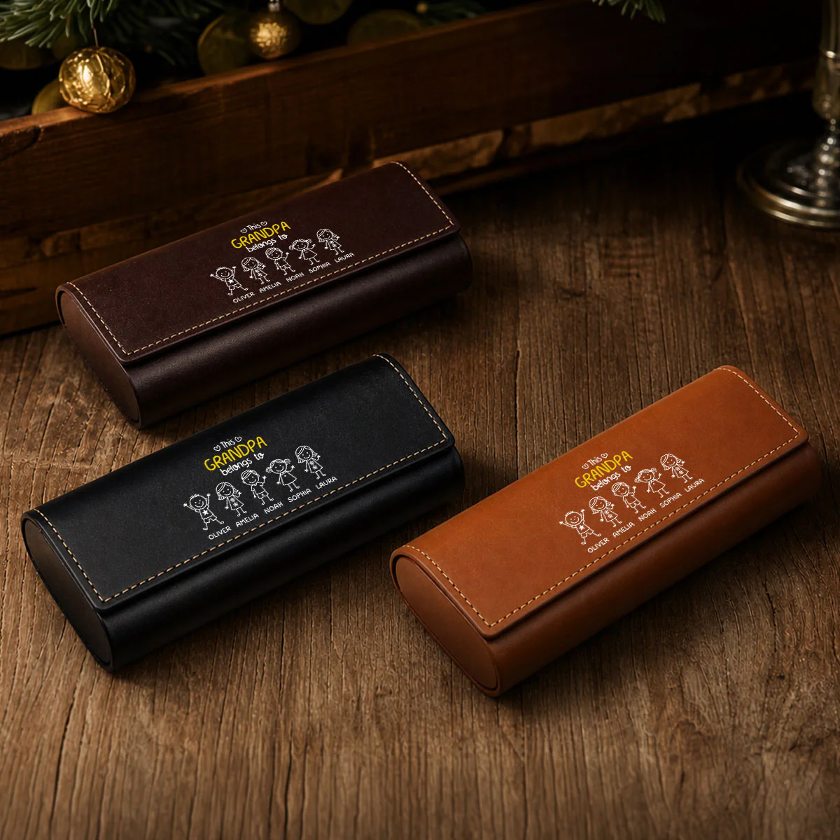 This Grandpa Belongs To Us - Personalized Custom Leather Eyeglass Case - Image 4