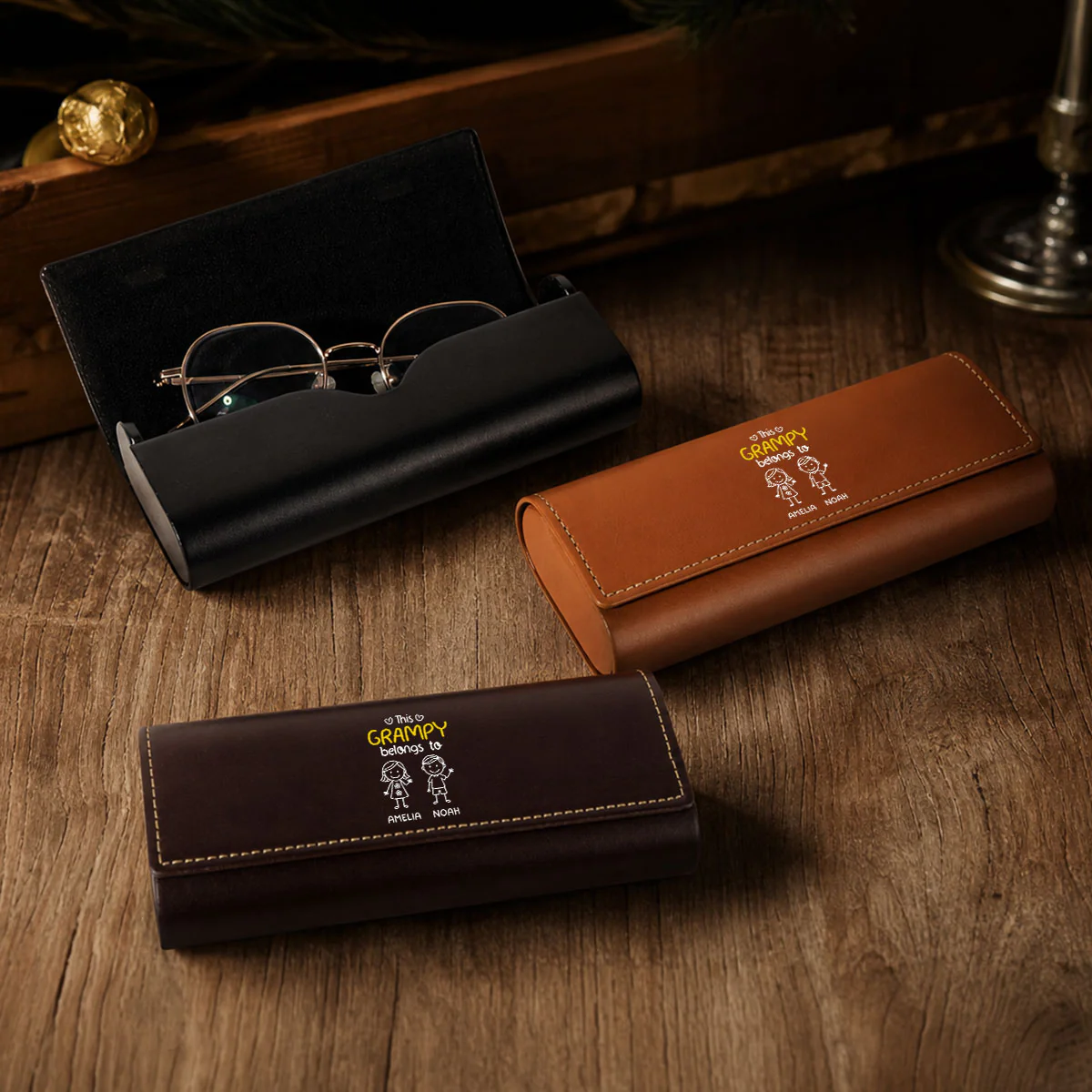 This Grandpa Belongs To Us - Personalized Custom Leather Eyeglass Case - Image 5