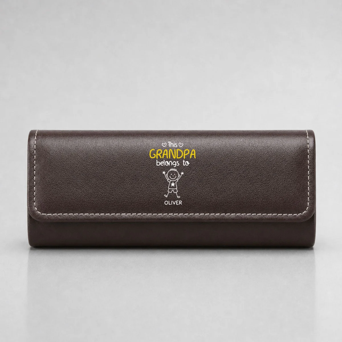 This Grandpa Belongs To Us - Personalized Custom Leather Eyeglass Case - Image 8
