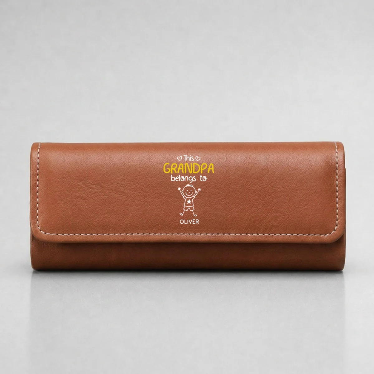 This Grandpa Belongs To Us - Personalized Custom Leather Eyeglass Case - Image 9