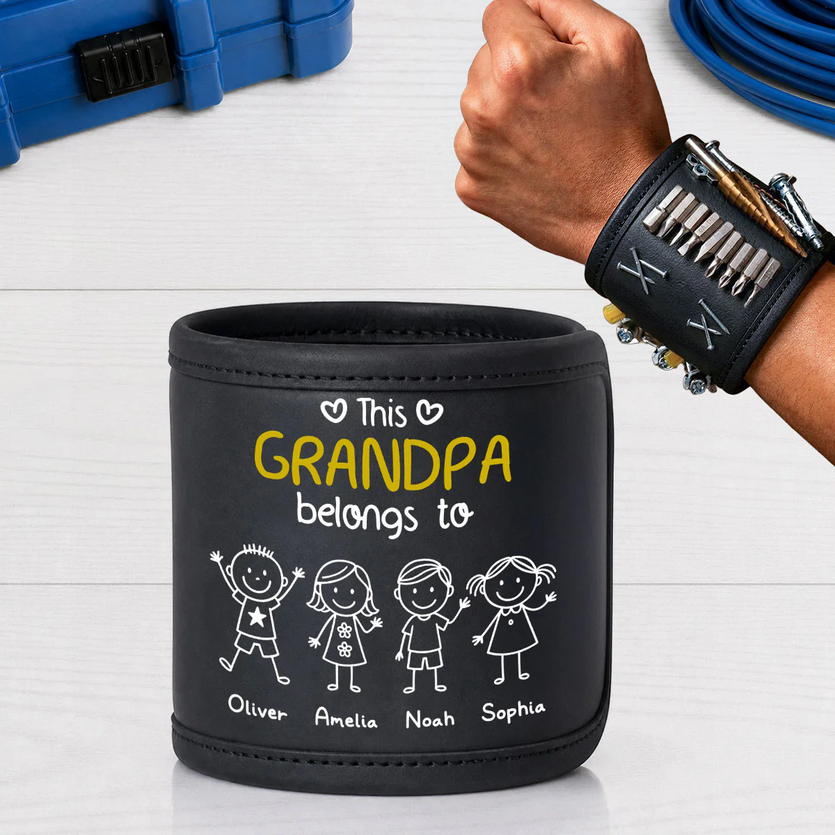 This Grandpa Belongs To Us - Personalized Custom Magnetic Tool Wristband
