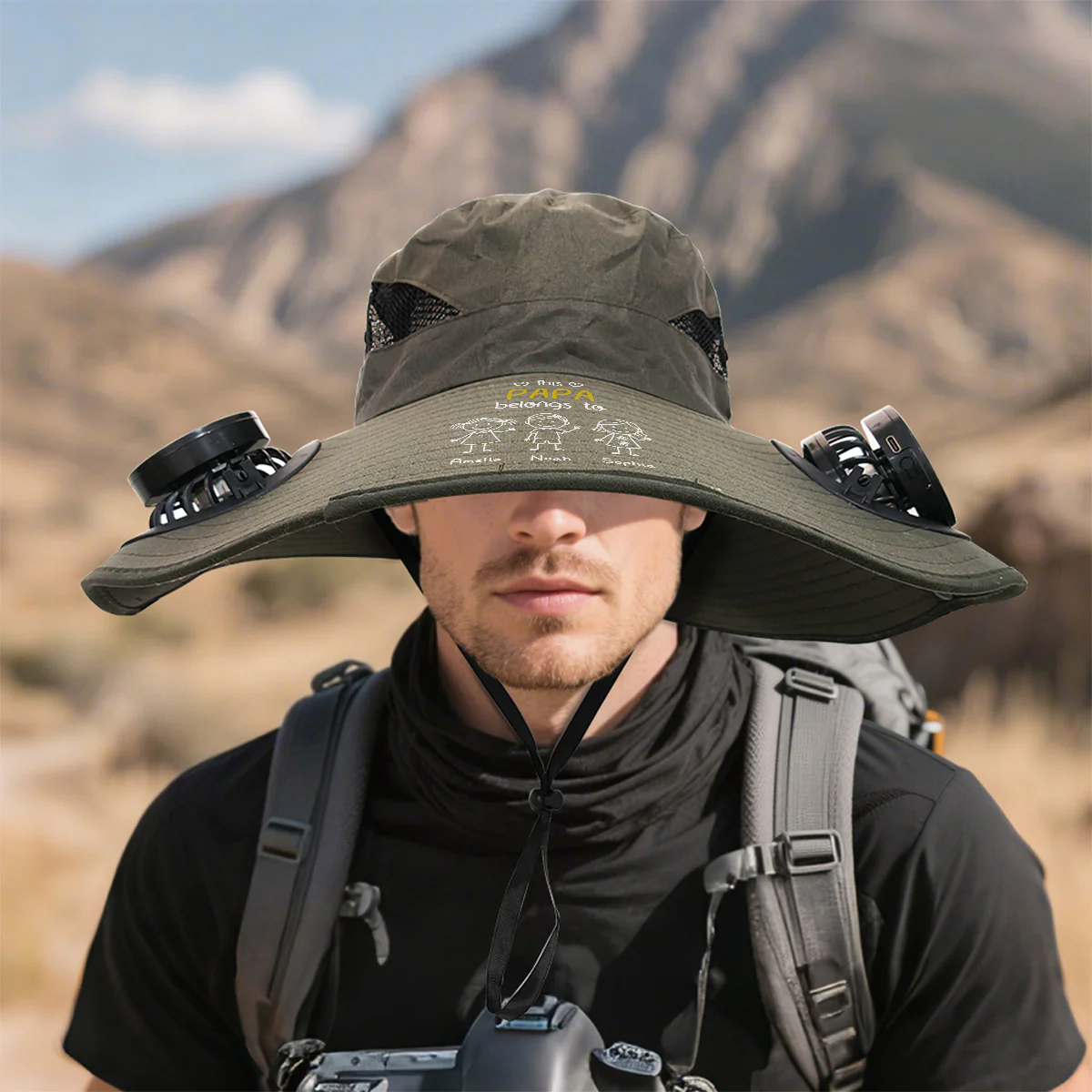This Grandpa Belongs To Us - Personalized Custom Solar Fan Hat - Image 2