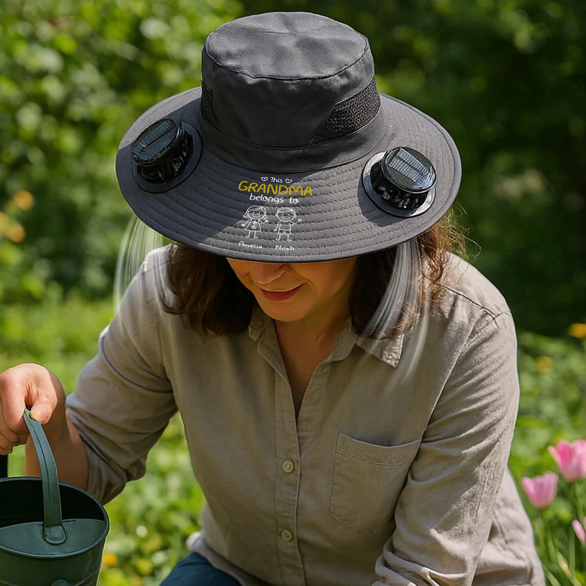 This Grandpa Belongs To Us - Personalized Custom Solar Fan Hat - Image 3
