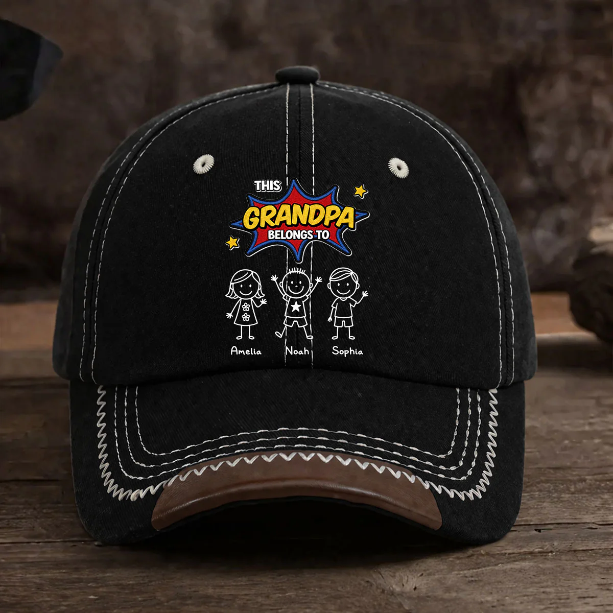 This Grandpa Belongs To Us - Personalized Custom Vintage Soft Baseball Cap - Image 2