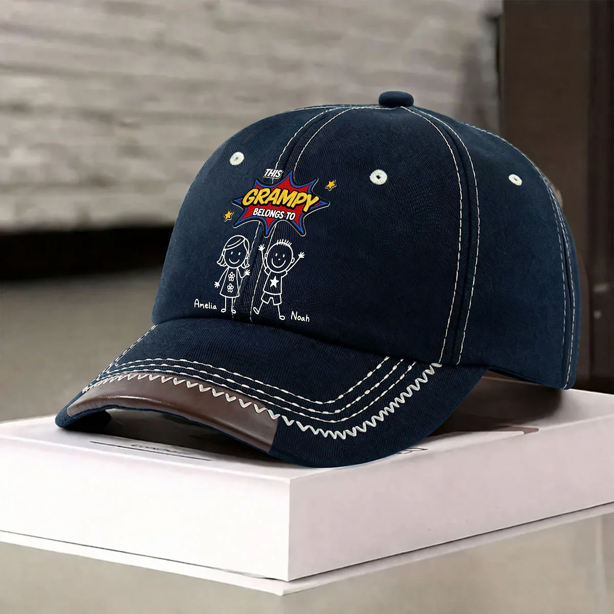 This Grandpa Belongs To Us - Personalized Custom Vintage Soft Baseball Cap - Image 3