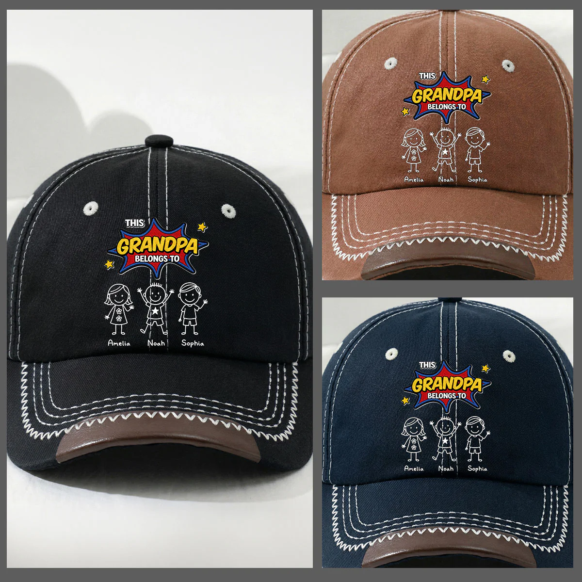 This Grandpa Belongs To Us - Personalized Custom Vintage Soft Baseball Cap - Image 4