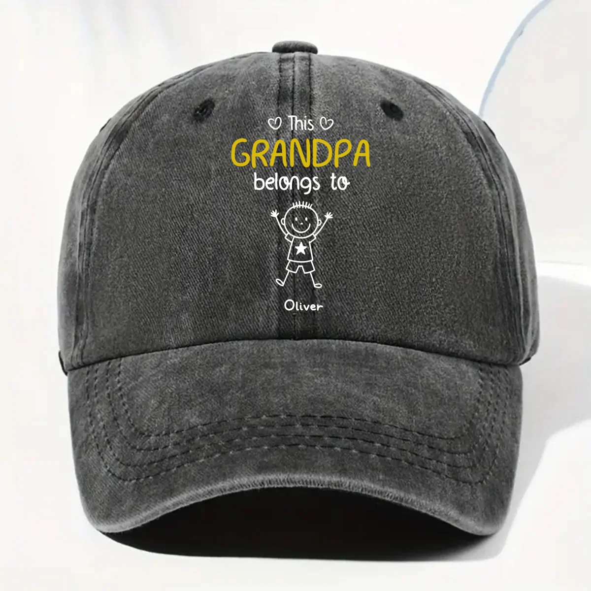 This Grandpa Belongs To Us Ver 2 - Personalized Custom Vintage Washed Denim Cap - Image 6