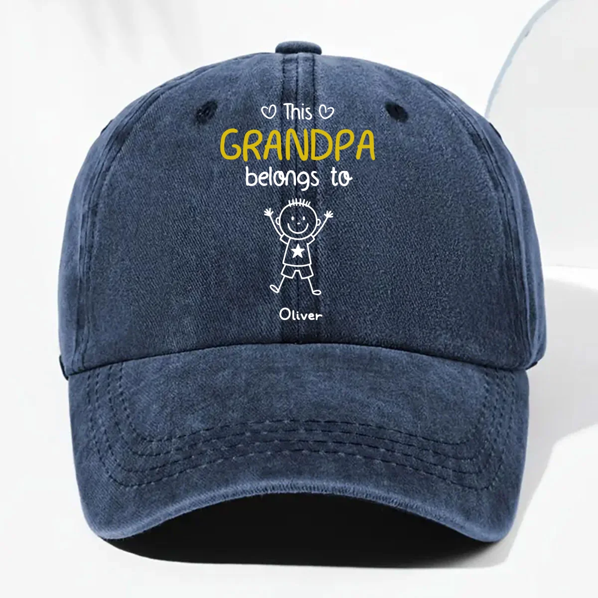This Grandpa Belongs To Us Ver 2 - Personalized Custom Vintage Washed Denim Cap - Image 8