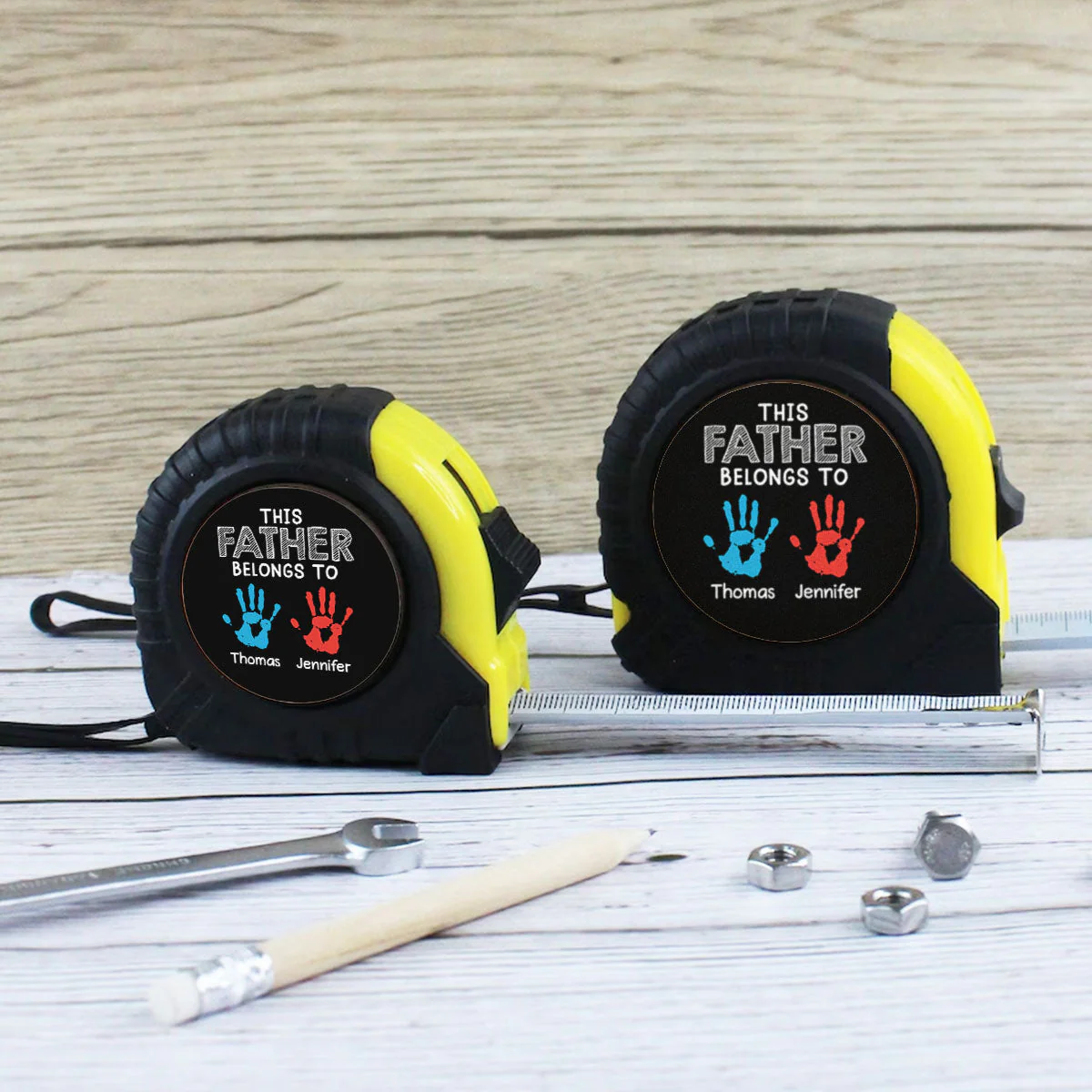 This Grandpa Daddy Belongs To - Personalized Custom Tape Measure - Image 2