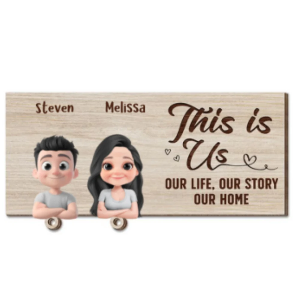 This Is Us - Personalized Custom Wooden Key Holder With Keychain - Image 6