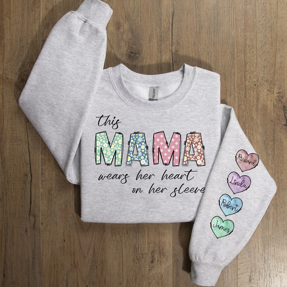 This Mama Wear Her Heart On Her Sleeve - Personalized Custom Sweatshirt - Image 4