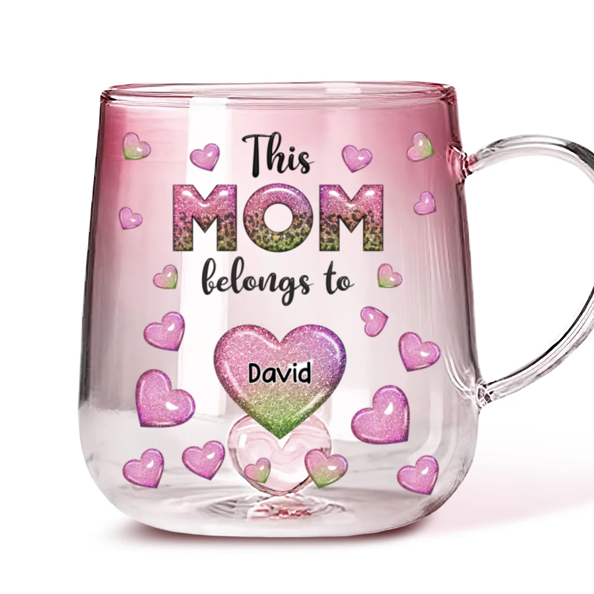 This Mom Belongs To - Personalized Custom Pink Gradient Glass Mug - Image 6