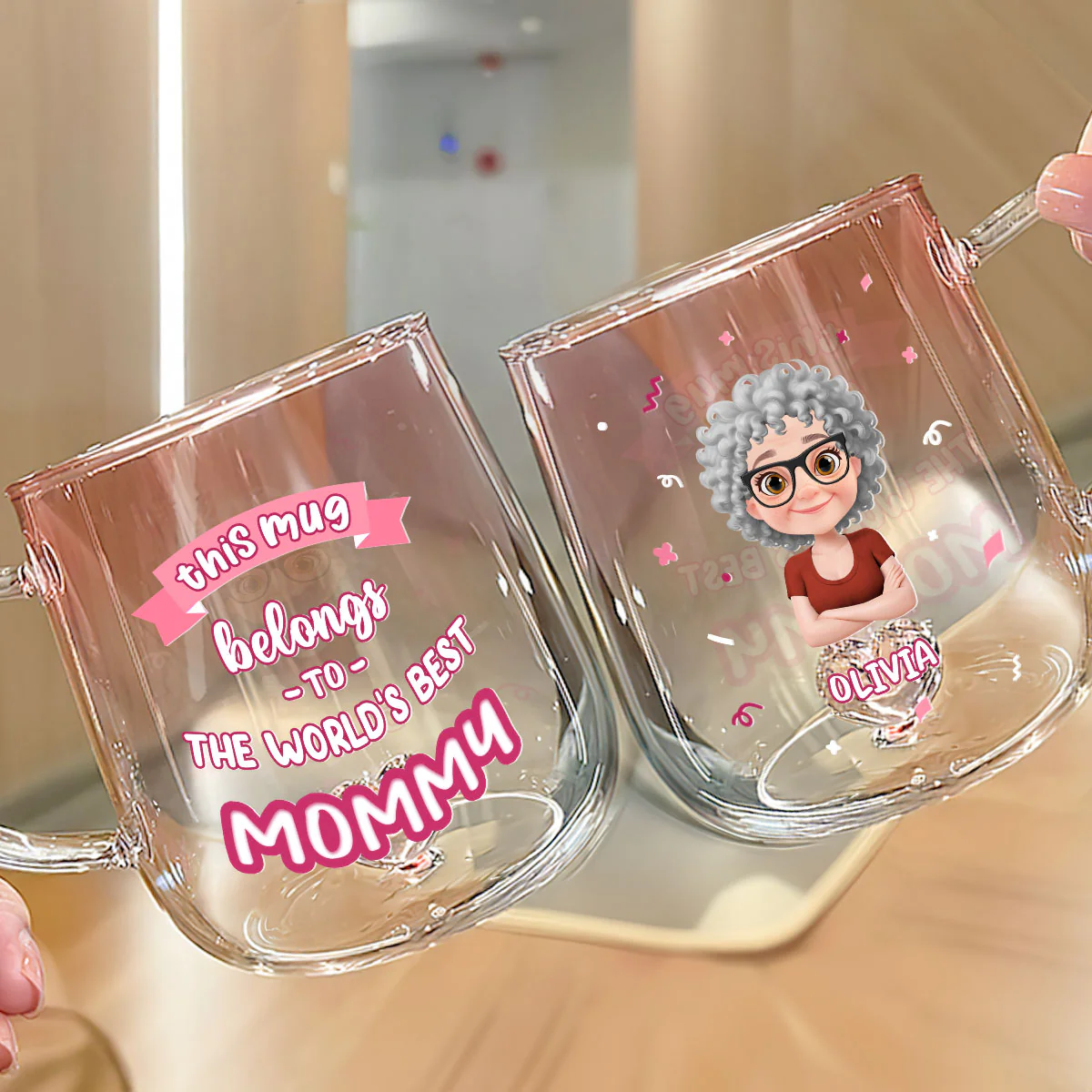 This Mug Belongs To The Best Mom - Personalized Custom Pink Gradient Glass Mug - Image 3