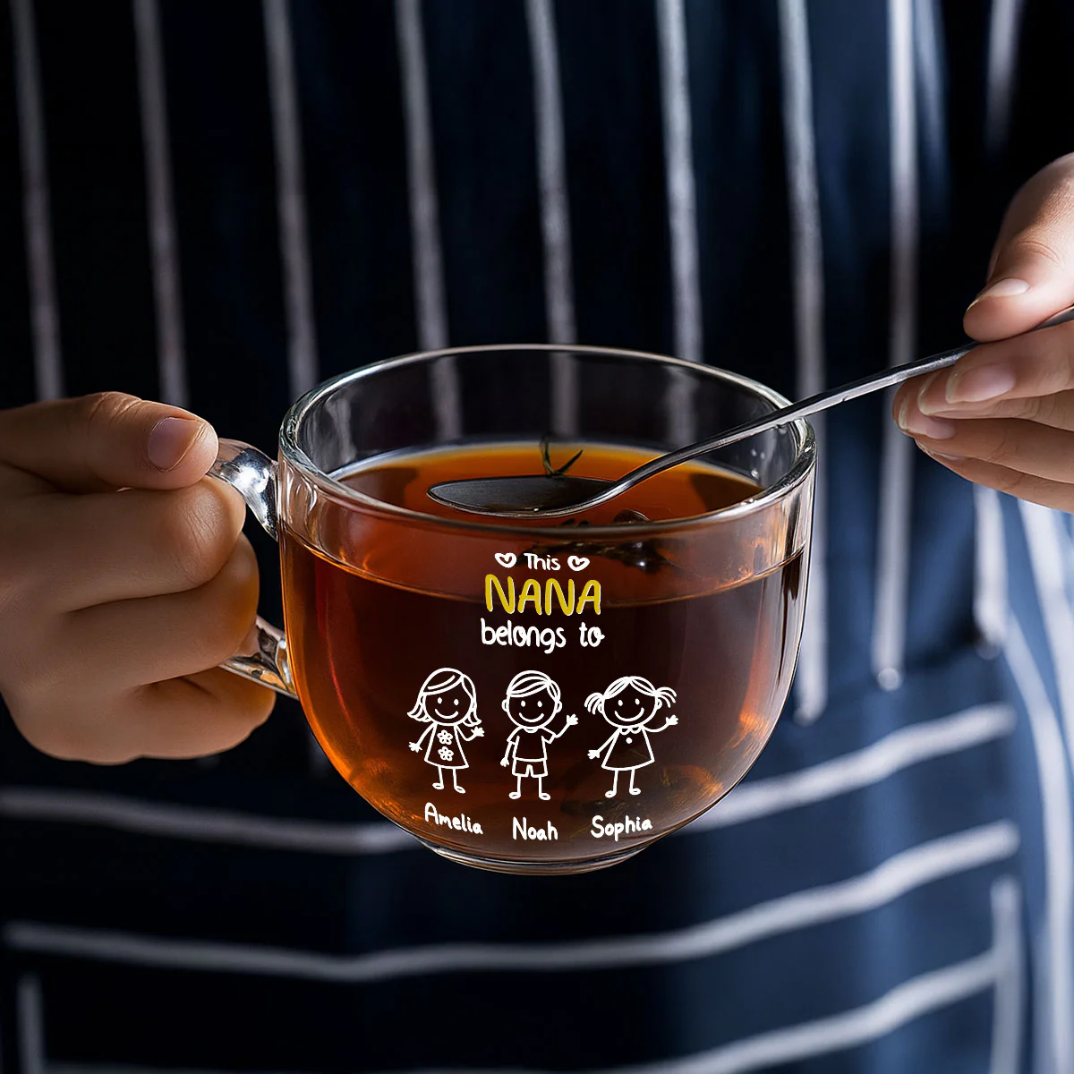 This Nana Belongs To Us - Personalized Custom Glass Tea Cup - Image 2