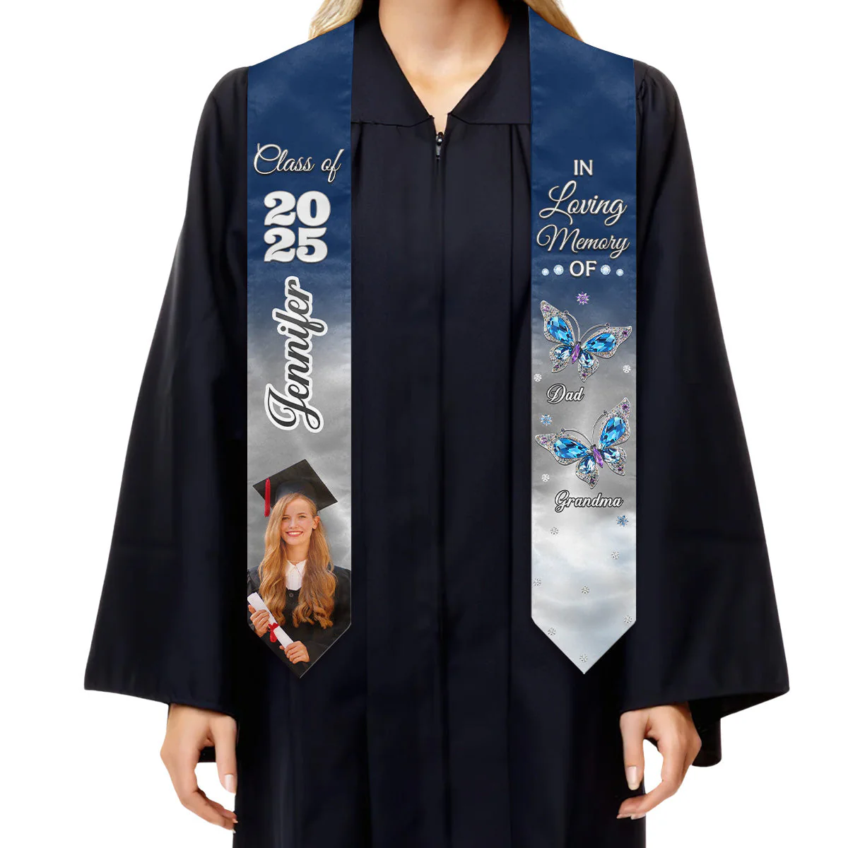 Those We Love Beside Us Every Day - Personalized Custom Graduation Stole - Image 2