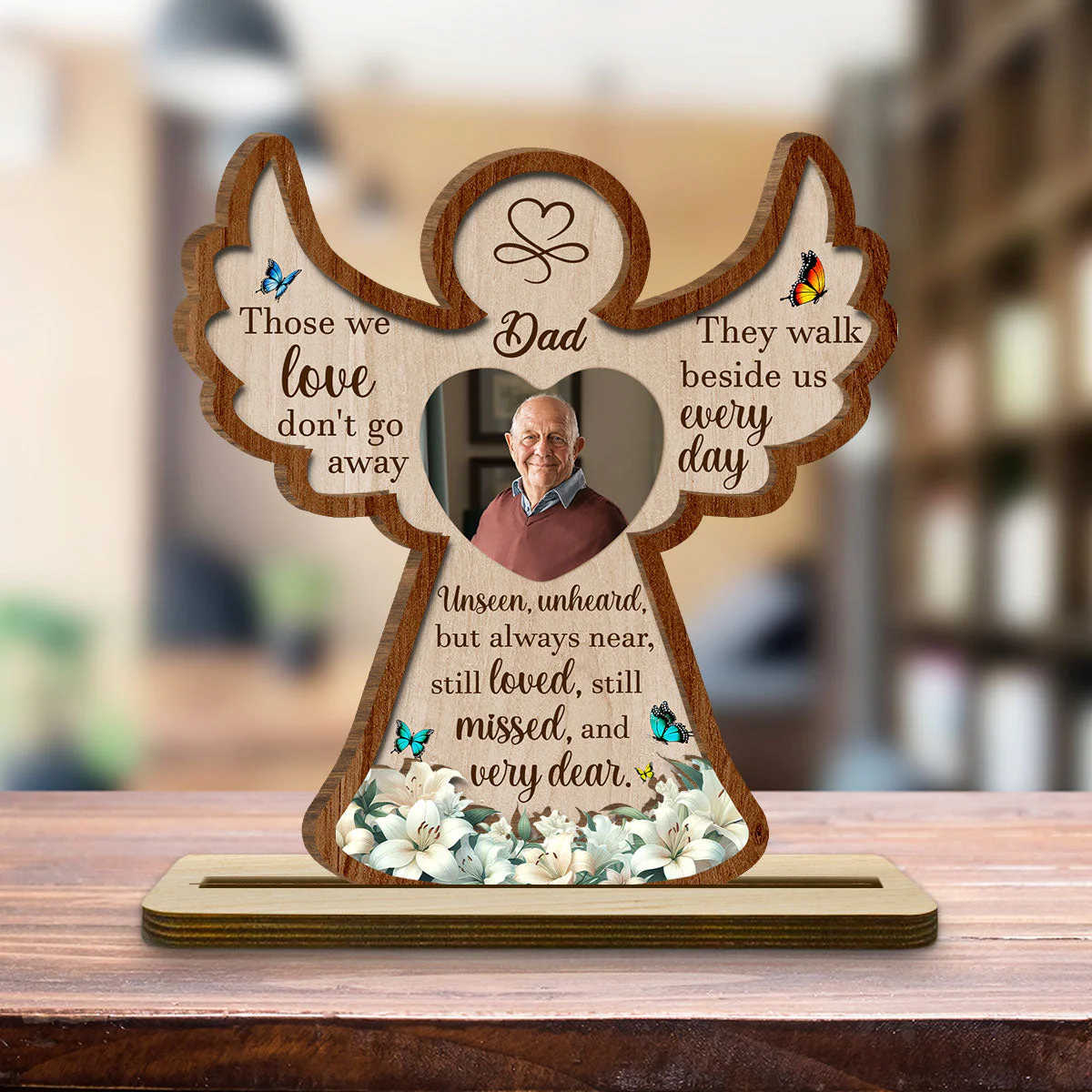 Those We Love Do Not Go Away - Personalized Custom 2-Layer Wood Plaque With Flat Base - Image 3