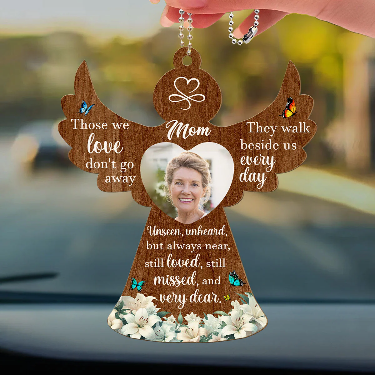 Those We Love Do Not Go Away - Personalized Custom Wood Car Ornament - Image 2