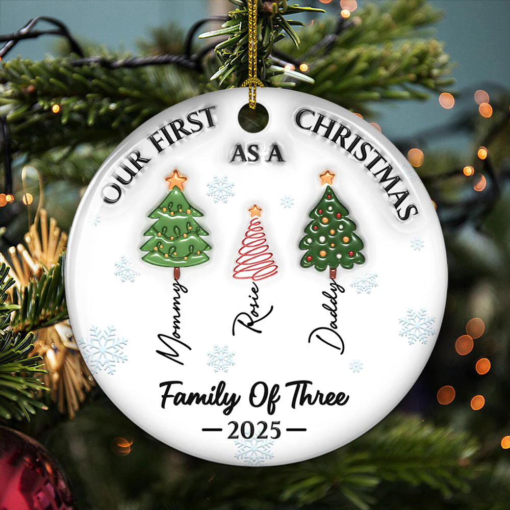 Three Names Of Christmas Tree - Personalized Custom 3D Inflated Effect Ceramic Ornament - Image 2