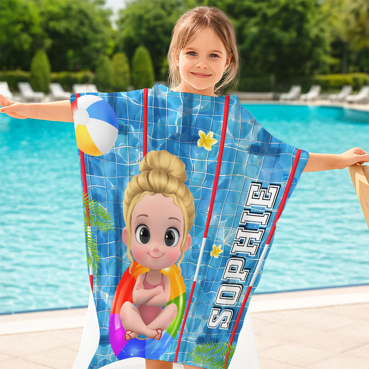 Time For The Beach - Personalized Custom Hooded Beach Towel - Image 3