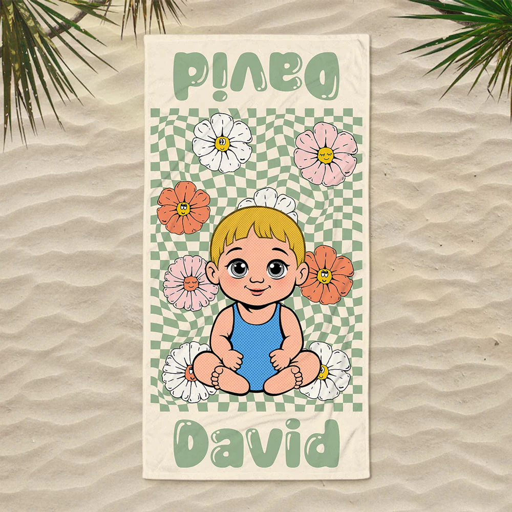 Tiny Toes Sandy Shores - Personalized Custom Beach Towel - Image 2