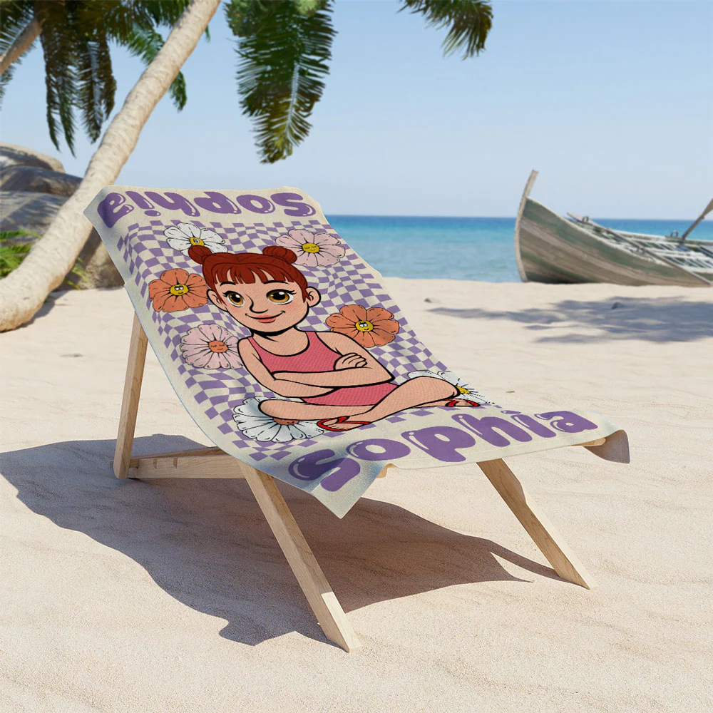 Tiny Toes Sandy Shores - Personalized Custom Beach Towel - Image 3