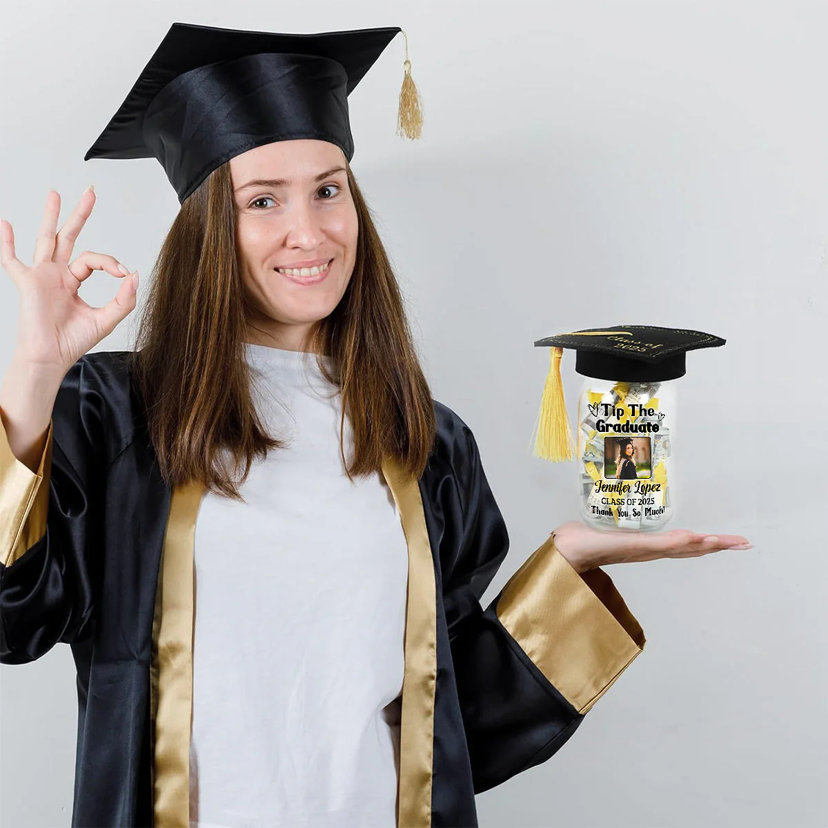 Tip The Graduate Thank You - Personalized Custom Graduation Mason Jar Light - Image 3
