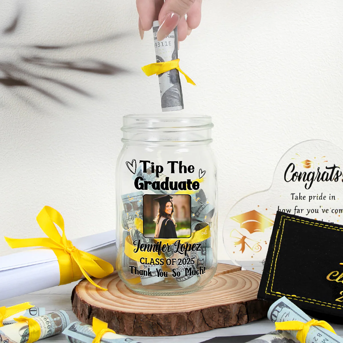 Tip The Graduate Thank You - Personalized Custom Graduation Mason Jar Light - Image 4
