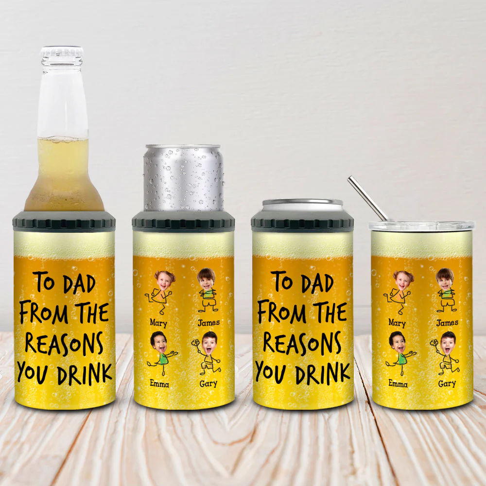 To Dad From The Reasons You Drink - Personalized Custom Can Cooler Tumbler - Image 2