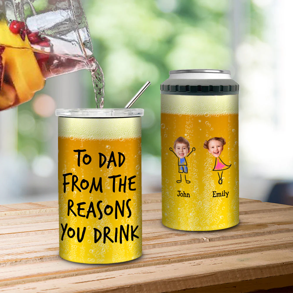 To Dad From The Reasons You Drink - Personalized Custom Can Cooler Tumbler - Image 4
