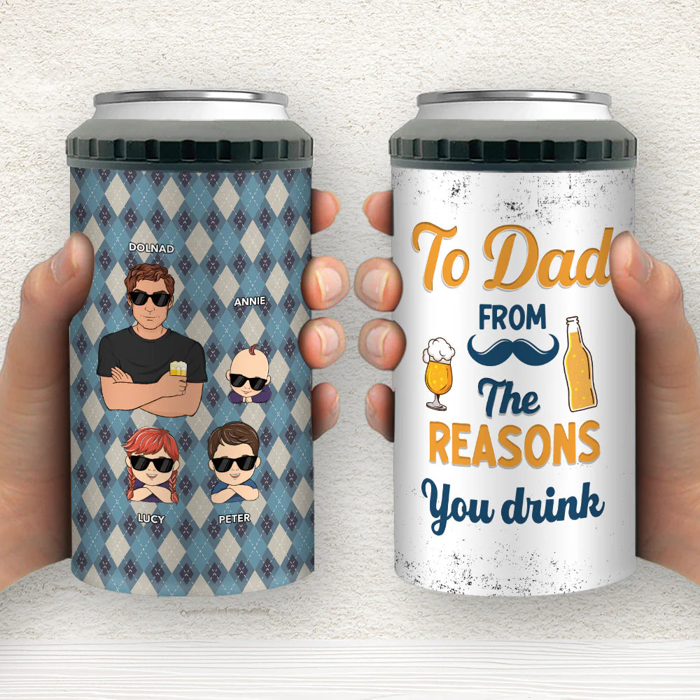 To Dad From The Reasons You Drink - Personalized Custom Can Cooler Tumbler - Image 3