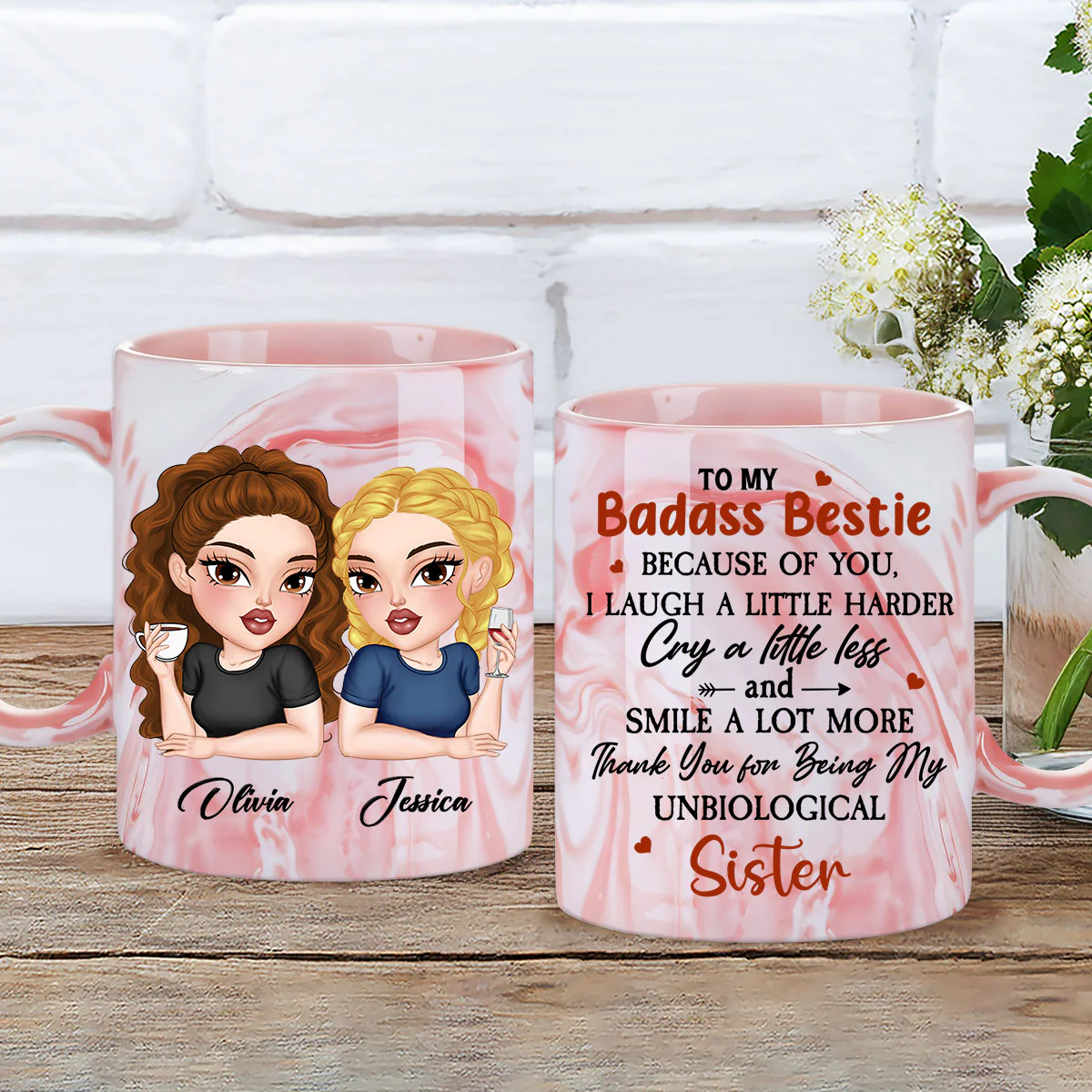 To My Badass Bestie - Personalized Custom Pink Marble Mug - Image 2