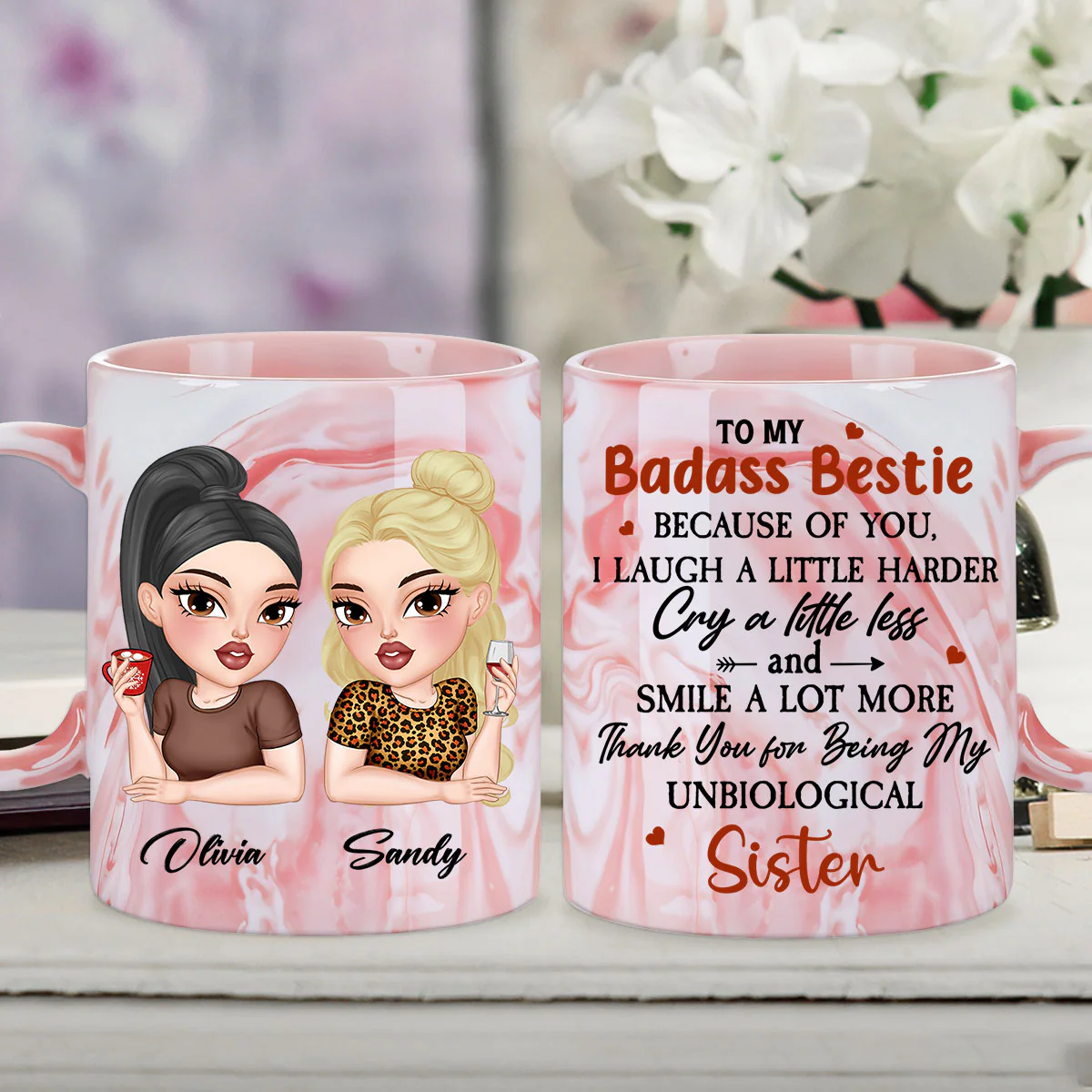To My Badass Bestie - Personalized Custom Pink Marble Mug - Image 3