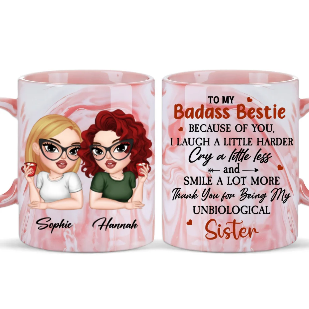 To My Badass Bestie - Personalized Custom Pink Marble Mug - Image 5