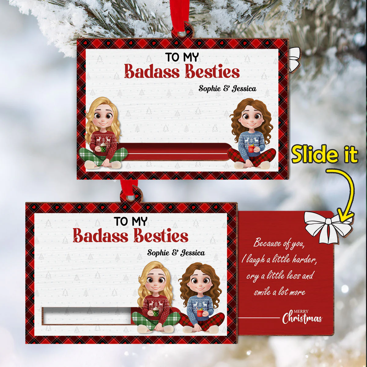 To My Badass Bestie - Personalized Custom Slide Ornament - Image 4