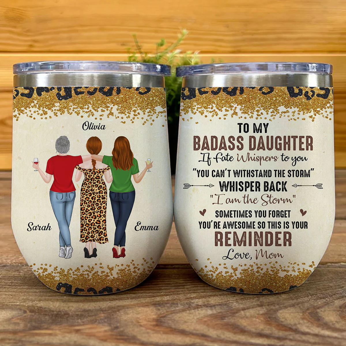To My Badass Daughter - Personalized Custom Wine Tumbler - Image 3