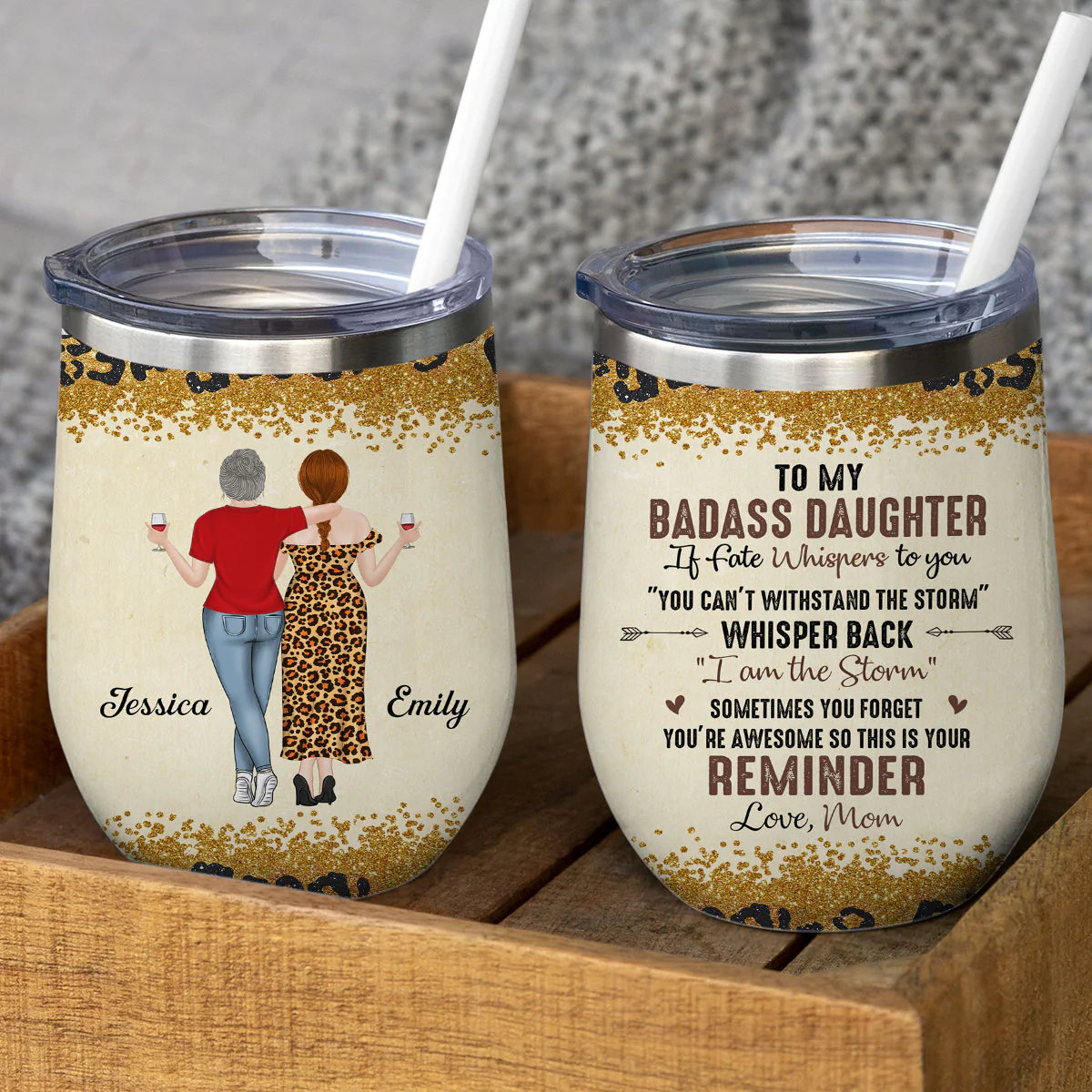 To My Badass Daughter - Personalized Custom Wine Tumbler - Image 5