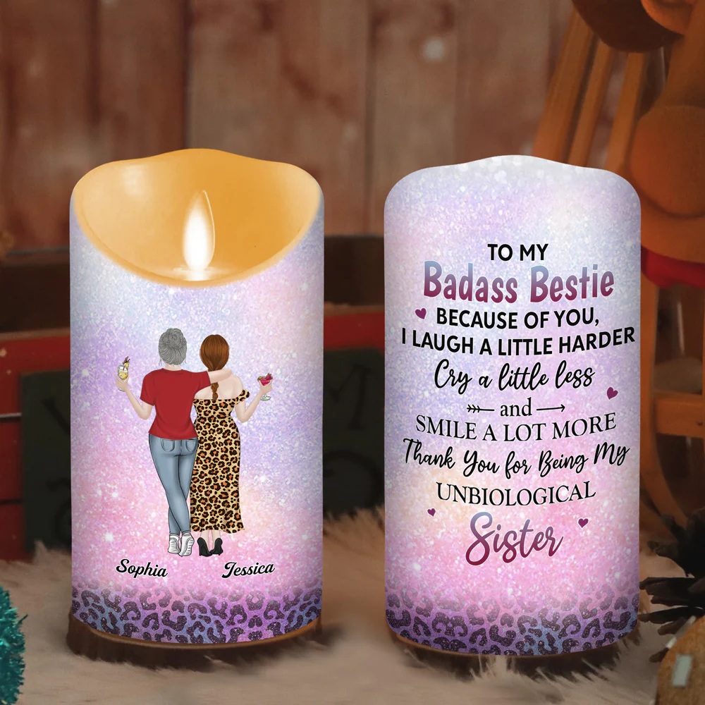 To My Badass Unbiological Sister - Personalized Custom LED Candle - Image 5