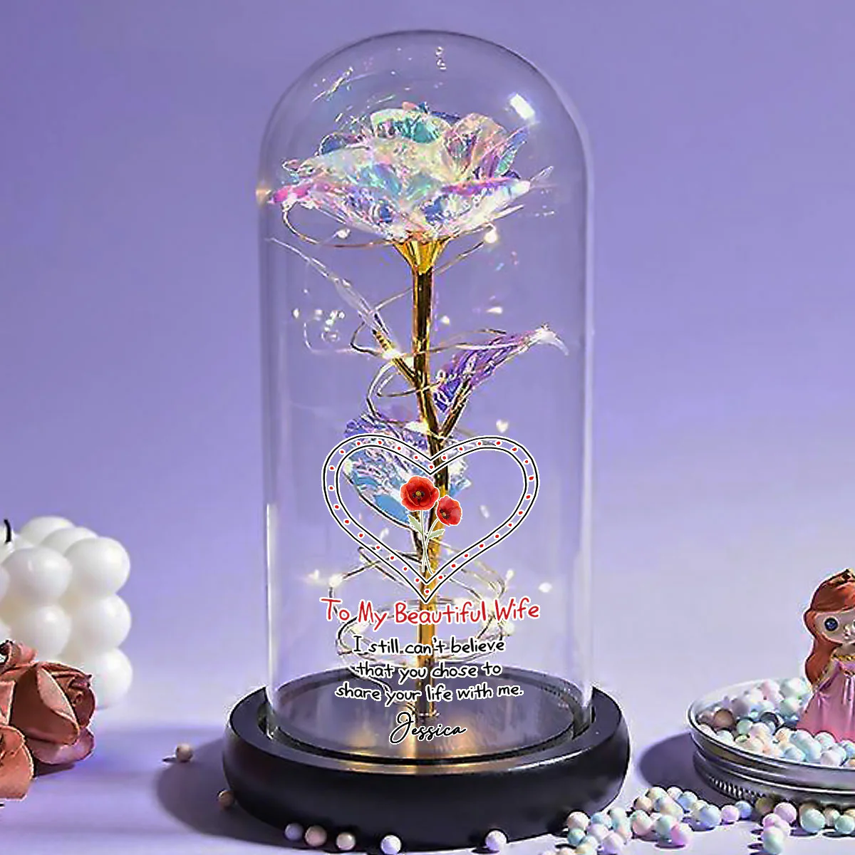 To My Beautiful Wife - Personalized Custom Sparkly Rose - Image 3