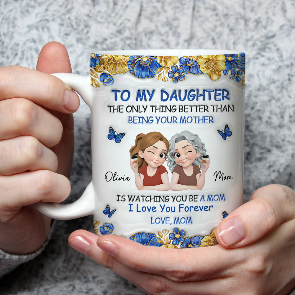 To My Daughter Blue Flower - Personalized Custom 3D Effect Mug - Image 2