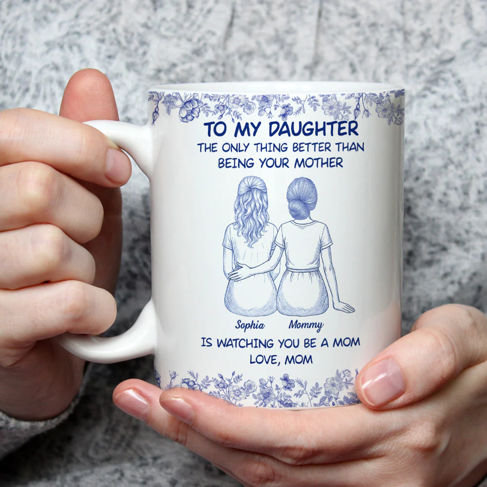 To My Daughter Cartoonize Blue Toile - Personalized Custom Coffee Mug - Image 3
