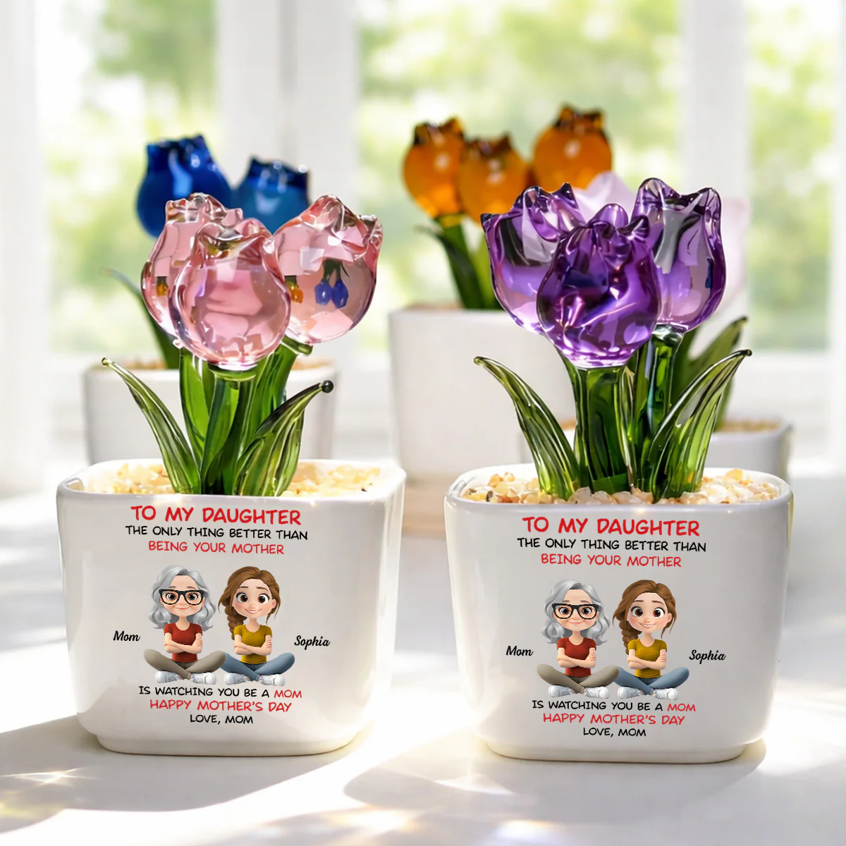 To My Daughter Cartoonize - Personalized Custom Glass Everlasting Tulips - Image 2