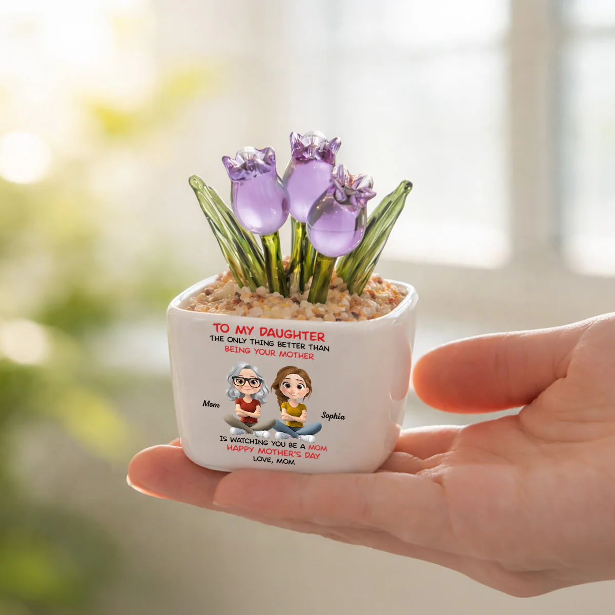 To My Daughter Cartoonize - Personalized Custom Glass Everlasting Tulips - Image 3