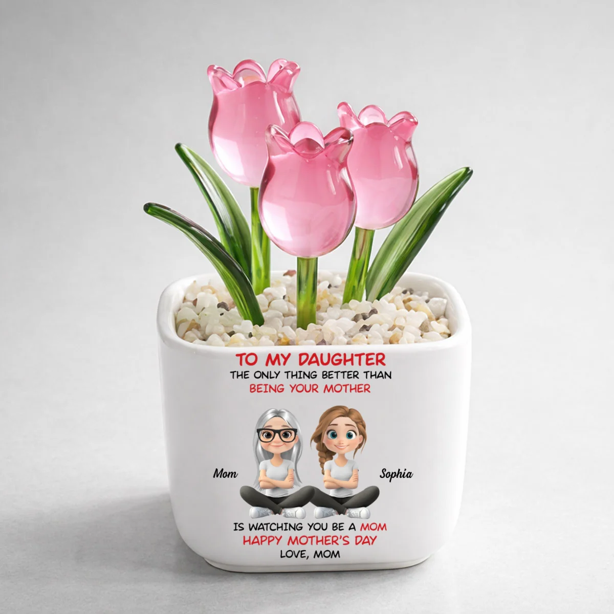 To My Daughter Cartoonize - Personalized Custom Glass Everlasting Tulips - Image 8
