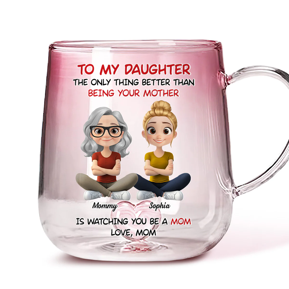 To My Daughter Cartoonize - Personalized Custom Pink Gradient Glass Mug - Image 5