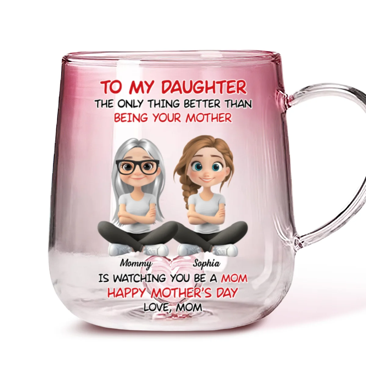 To My Daughter Cartoonize - Personalized Custom Pink Gradient Glass Mug - Image 7