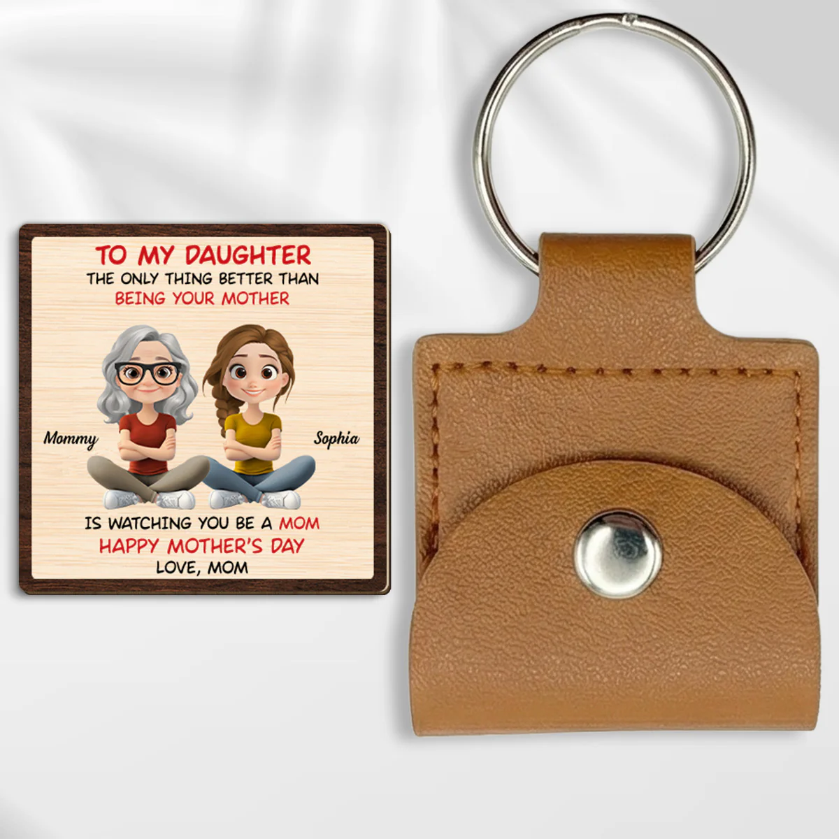 To My Daughter Cartoonize - Personalized Custom Wooden Pocket Hug